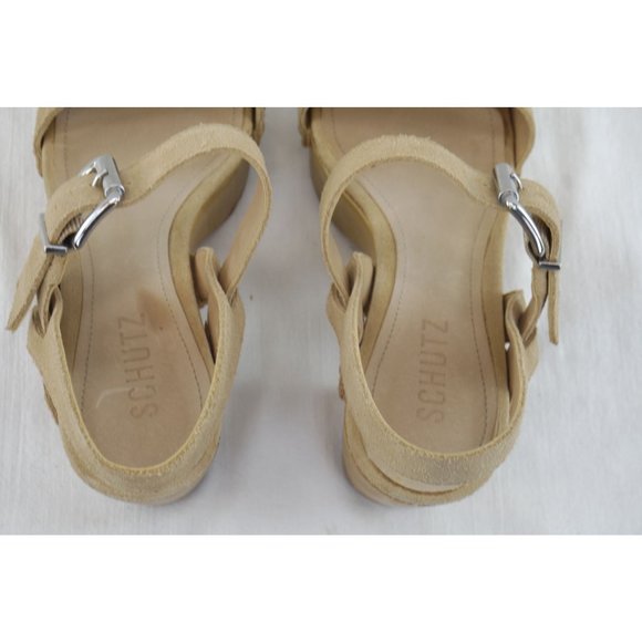 Schutz Suede Platform Sandals | Size 7.5, Tan, Heel - Picture 6 of 8